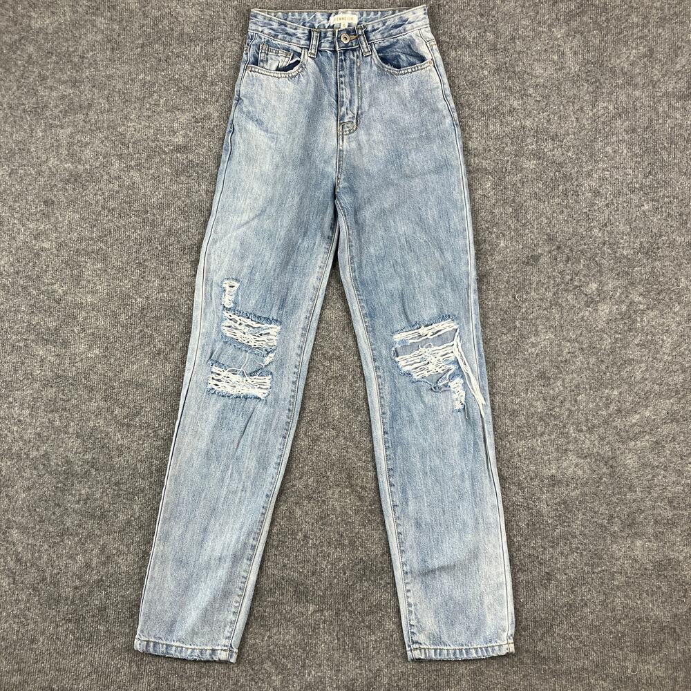 Femme Luxe Jeans Womens Size 6 Light Wash Distressed Ripped High Waist Skinny